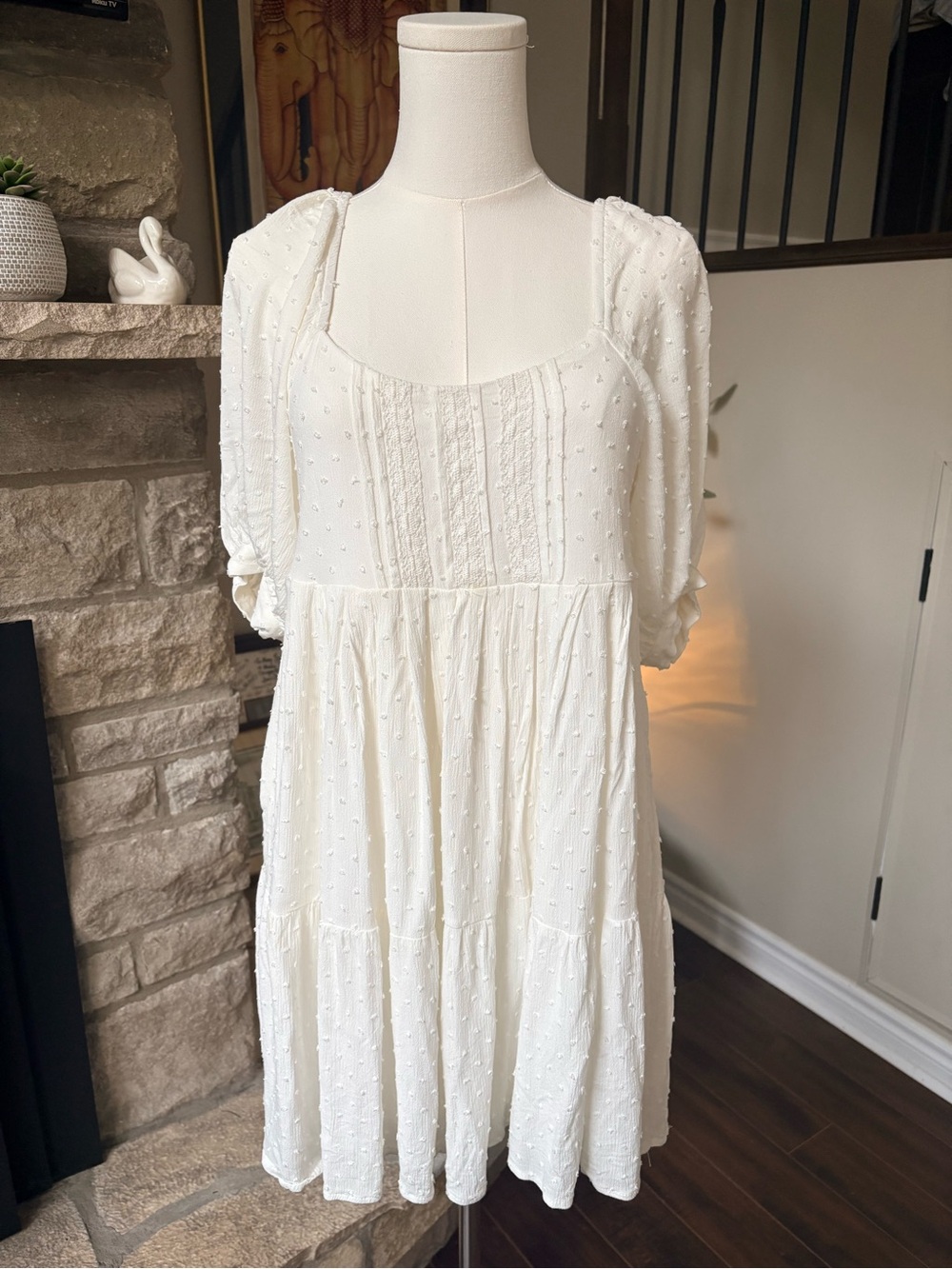 Altar’d State Ivory White Swiss Dot Embroidered Boho Midi Dress M